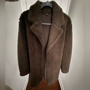 Uniqlo dark olive green Teddy Coat XL